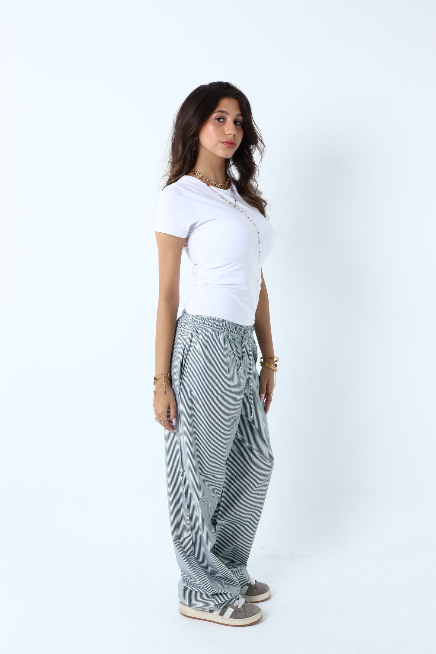 Green Striped Linen Pants