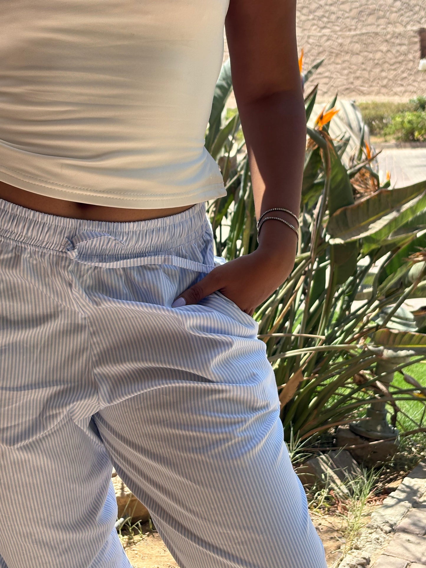 Light Blue Striped Linen Pants