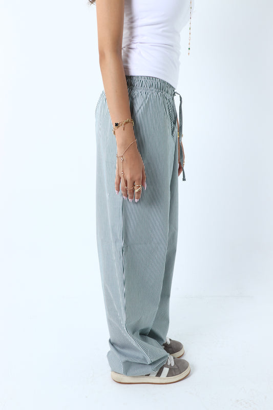 Green Striped Linen Pants