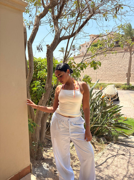 Light Blue Striped Linen Pants
